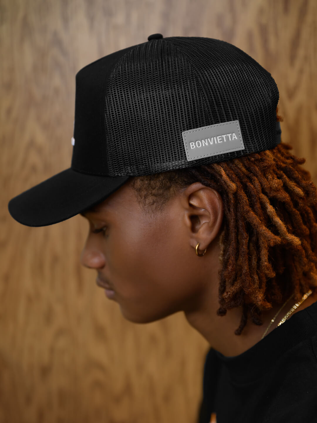 Bonvietta Ellipsis Trucker Hat Model Side View 2